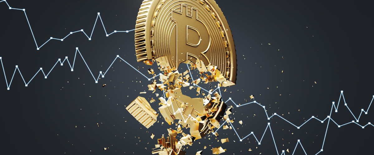 golden colour bitcoin breaking into pieces